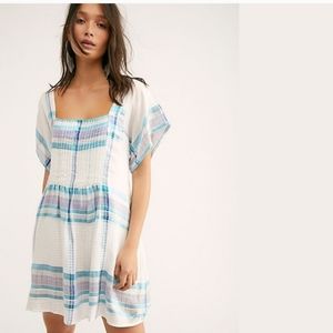 Free People White and Blue Plaid Mini Dress